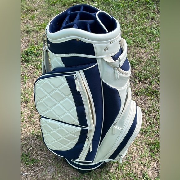 Leather Pearl White Burton Golf Bag Breakers Palm Beach Leather 10 Way, Nice - Picture 2 of 12